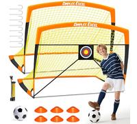 Dimples Excel Portería de Fútbol Pop-Up - Plegable para Niños | Juego de 2 Porterías 213x152 cm con Balón,Bomba,Conos y Diana | Color: Naranja y Negro | Ideal para Jardín, Entrenamiento