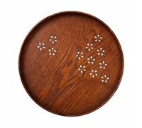 DimyFew Bandeja Redonda de Servir Bandeja Plato Fuente de Madera Pulida Rojizo Borde Bajo y Acabado Lijado para y Mostrar Té y Tazas Adecuada para Reuniones Restaurante Recepción, 27cm
