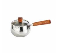 DimyFew Cazo para Niños Cazo Olla Sartén Acero Inoxidable 316L con Base Compuesta de y Vertido Preciso Mango de Madera Fresco al Tacto sin Recubrimiento, 14CM, Milk Pot