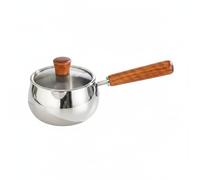 DimyFew Cazo para Niños Cazo Olla Sartén Acero Inoxidable 316L con Base Compuesta de y Vertido Preciso Mango de Madera Fresco al Tacto sin Recubrimiento, 16CM, Milk Pot