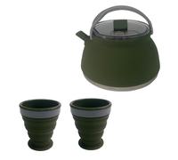 DimyFew Juego de Camping: Hervidor de 1,5 L Y 2 Tazas, Olla Plegable para Cocinar, Verde Oscuro