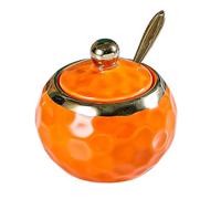 DimyFew Moderno Juego de Azucarero de Cerámica con Cuchara Y Tapa, Naranja Redonda, Individual