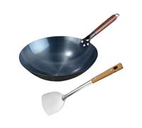 DimyFew Sartén Wok Antiadherente Wok Universal Sin Recubrimiento con Mango de Madera Utensilios de Cocina para Hervir Sartén Tradicional a Gas Wok de Fondo, 34 Cm