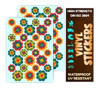 DIN 3864 Pegatinas de vinilo con flores hippie para motocicleta, estilo retro, scooter, casco, scooter, tanque, años 70, decoración de culto, vehículos (D4 multicolor, set 56)