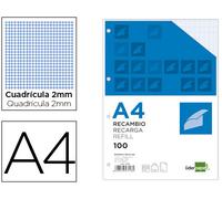 Din Refill A4 100 Hojas 100G/M2 Cuadrado 2mm con Margen 4 Agujeros