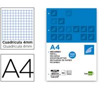 Din Refill A4 100 Hojas 100G/M2 Cuadrado 4mm con Margen 4 Agujeros
