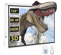 DINAH Pantalla de proyector eléctrico de 120 pulgadas con control remoto, desplegable automático de aire interior, proyección 4K 3D HD motorizada para películas