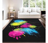 Dinámico Neón Artístico Moderno Fiesta Alfombra 60 x 120 cm Multicolor Abstracto Globos Pelo Corto Súper Suave Alfombra Lavable para Habitación Adolescente, No Desprende Pelusa y Fácil de Limpiar