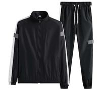 [Dinámico primavera y otoño] Conjunto de suéter deportivo ligero y transpirable para trajes de regreso a casa para adolescentes y niños, Negro, L