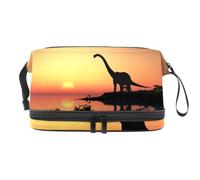 Dinasaur in The Sunset Lake - Bolsa de cosméticos de doble capa para mujeres y niñas, neceser de viaje para maquillaje, práctica bolsa organizadora con compartimento para cepillos, multicolor,