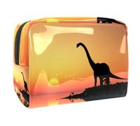 Dinasaur in The Sunset Lake - Neceser de viaje para mujer, bolsa de aseo grande de PVC para maquillaje, práctica bolsa organizadora con cremallera, multicolor, 18.5x7.5x13cm/7.3x3x5.1in, Neceser