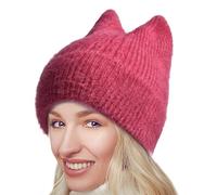 Dinchaakuarry Cat Ear Beanie - Winter Warm Crochet Hat - Cute Cat Ear Crochet Hats for Women, Windproof Winter Warm Beanies