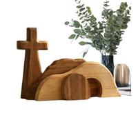 Dinchaakuarry Easter Tomb Display - Wooden Centerpiece, Christian Empty Tabletop Decoration, Religious Scene Ornament Ideal Suitable for Home Church Mantle Shelf Desk Family Gathering Holiday Spring
