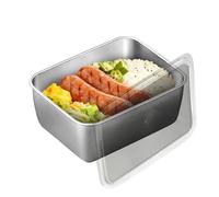 Dinchaakuarry Snack Containers - Stainless Steel Food with Transparent Dustproof Lids Deepening Square Reusable Packing Box Hot Pot Prep Basin Fresh for Outdoor Picnic Camping