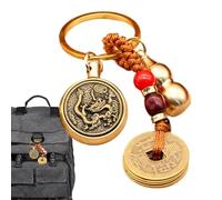 Dinero de la suerte genérico para el Feng Shui, Feng Shui chino chino, Vintage Copper Lucky Charm - Brass Key Ring Wealth Success Longevity, Feng Shui Coin Pendant, Guardian God Zodiac Dragon Rotary +