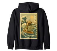 Dinero Puggy Gran Ola De Kanagawa - Perro Pug Brainrot Meme Sudadera con Capucha