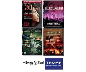 Dinesh D'Souza Complete Documentary DVD Collection (Obama's America 2016 / America - Imagine The World Without Her / Hillary's America / Death Of A Nation) + Bonus Trump Art Card