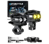 Dinfu 60W Faros para Luz Delantera de Motocicleta, 9v -60v ronda LED faros antiniebla IP67 5 patrones de flash con arnés y 2 soportes de montaje para moto ATV UTV dirt bike 4x4 camioneta