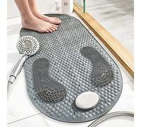 DINGC Alfombra de Ducha Multifuncional con Piedra Pómez Extraíble, Alfombra Antideslizante Ducha con Ventosas y Orificios de Drenaje, Baño Antideslizante para Suelo Pulido de Baño 80x40cm (Gris)