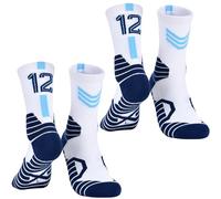 Dingcooler Calcetines de baloncesto para hombre, 2/4 pares, equipo de baloncesto, número de la suerte, calcetines deportivos para adultos, jóvenes y niños, 2 pares #12-jm, Medium
