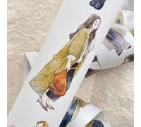 DingDing Vol12-44 Colores de otoño, papel Washi precortado de cinta adhesiva PET, 1.97 pulgadas x 10.94 yardas, diseño original de personajes vintage para suministros de álbumes de recortes, diario