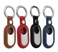 Dingfeiyu Cuero Funda con Llavero para Samsung Galaxy SmartTag2, Protectora GPS Tracker Funda Anti-Perdida para Niños, Perros, Gatos, Maleta, Llaves, Bicicleta (Negro + Azul + Marrón + Rojo)