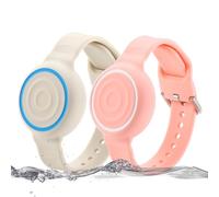 Dingfeiyu Pulsera niño Adultos para Apple Airtag Impermeable, Correa protección Silicona Funda, localizador GPS Anti-arañazos Infantil muñequera (Beige + Rosa)