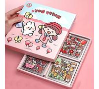 DINGFENG 100 Pcs Kawaii Hojas Pegatinas Lindo, Pegatinas de Dibujos Animados en 5 Temas, Mini Stickers Aesthetic Pegatinas para Álbumes de Recortes, para Scrapbooking Cuaderno Calendarios, con Pinzas