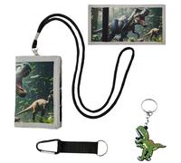 DINGFENG Cartera Infantil Dinosaurio para Niños - Cartera Niño Monedero con Correa Ajustable y Llavero, Portamonedas Triple Plegable para Colegio Viajes