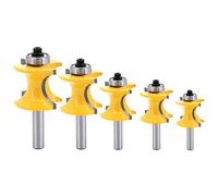 DingGreat 5Pcs 8mm Shank Half Round Bearing Bullnose Router Bits, 1/4" 3/8" 1/2" 5/8" 3/4" Bullnose Router Bit Set Woodworking Milling Cutter Tool