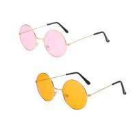 dinghaole 2 lentes de sol estilo hippie, retro, redondos, de moda para hombres y mujeres (naranja/rosa), gafas de sol de vacaciones de los años 70, estilo retro Oasis