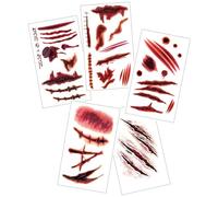 Dinghaole 5 hojas de pegatinas de tatuaje de Halloween, tatuajes falsos para heridas de Halloween, tatuajes de cicatrices para Halloween, terror, sangre para adultos, accesorios de maquillaje
