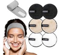 dinghaole 7 almohadillas desmaquillantes suaves con diademas de toalla facial de spa, almohadillas de limpieza faciales reutilizables, almohadillas de microfibra de algodón para todo tipo de piel