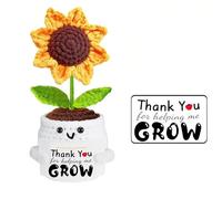 dinghaole Girasol de ganchillo hecho a mano con agradecimiento por ayudar a crecer, regalo perfecto para profesores, regalos de ganchillo pensados para mujeres, regalo de agradecimiento