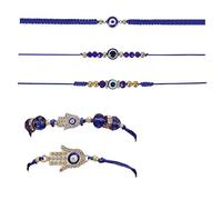 dinghaole Juego de 5 pulseras azules Rakhi contra el mal de ojo con tarjeta de felicitación, Rakhi para hermanos, regalo espiritual de alivio de la ansiedad con energía positiva, pulsera de cuerda de