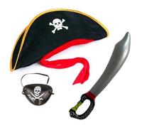 dinghaole Juego de disfraz de pirata, sombrero pirata, parche en los ojos y espada inflable de 73 cm para adultos, disfraz de fiesta de máscaras de Halloween, fiesta temática, juego de rol, accesorios