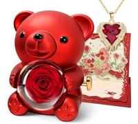 DINGHENG Collar de rosas con corazón para mujer, rosas conservadas, oso eterno, rosa real, regalo de regalo, para mujeres, novia, madre, día de la madre, Navidad, día de San Valentín, rojo