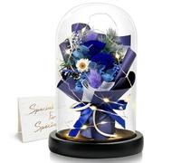 DINGHENG Regalo para mujeres, rosa eterna en cristal con LED, ramo de rosas azules, decoración para el hogar, flores reales duraderas para mamá, novia, esposa, abuela (azul)