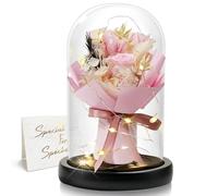 DINGHENG Rosa eterna en cristal con LED rosa ramo de flores regalo para mujeres decoración del hogar flores reales duraderas para novia Navidad día de San Valentín día de la madre cumpleaños