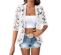 Dinglong abrigo largo para mujer Cárdigan de manga de color sólido con encaje hueco y encaje estampado de otoño para mujer abrigo largo para mujer kimono mujer boda chaleco verano mujer the drop mujer