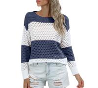 Dinglong Suéter de Mujer chaqueta invierno mujer Suéter casual de punto con bloques de color a de manga larga con cuello y suéter recortado para mujer chaqueta invierno mujer suéter de ganchillo mujer