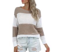 Dinglong Suéter de Mujer chaqueta invierno mujer Suéter casual de punto con bloques de color a de manga larga con cuello y suéter recortado para mujer chaqueta invierno mujer suéter de ganchillo mujer