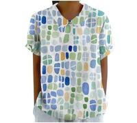 Dinglong Top de Verano con Cuello de muñeca para Mujer con un de Manga Corta teñido y pequeño Blusa Talla Grande (Mint Green, M)