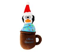 Dingo Peluche Pingüino Juguete para Perro en Taza Marrón con Chirriador Cosido, Suave Juguete de Recompensa Inscripción Feliz Navidad, Divertido Regalo para Perro 30 cm Largo, Multicolor 17471