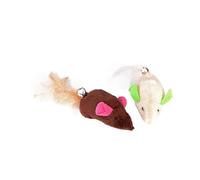 Dingo - Juego de Juguetes para Gatos: 2 Ratones de Peluche con Orejas Coloridas, Campanas y Colas emplumadas, para Jugar y Cazar. Juguetes Ligeros para Mascotas en marrón y Crudo (21259)