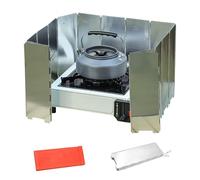 Dinhauyon Parabrisas de Estufa de Camping, Parabrisas de Aluminio Plegable Ligero de 16 Piezas, Adecuado para Barbacoa al Aire Libre, Horno y Estufa de Gas (con Caja de Almacenamiento)