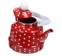 DINHEAROM 1 pieza Tetera de Enamelada con Filtro Diseño Retro Hervidor de Agua para Infusiones para Uso Cocina y Reuniones Familiares Color Rojo con Puntos Blancos