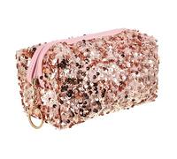 DINHEAROM Bolsa de Maquillaje Lentejuelas Grande Cuadrada Portátil para Mujer Uso Viaje Cosméticos Aseo Organizador Ligero Rosa