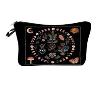 DINHEAROM Bolsa de Maquillaje Portátil y Práctica para Viaje Diseño Único de Ciclo Lunar y Patrón Floral en Poliéster para Mujeres