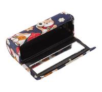 DINHEAROM Caja Portátil para Lápiz Labial Estilo Japonés Espejo, Pequeña y Ligera para Maquillaje Diario y Viaje, Estuche de Tela Azul Elegante y Funcional